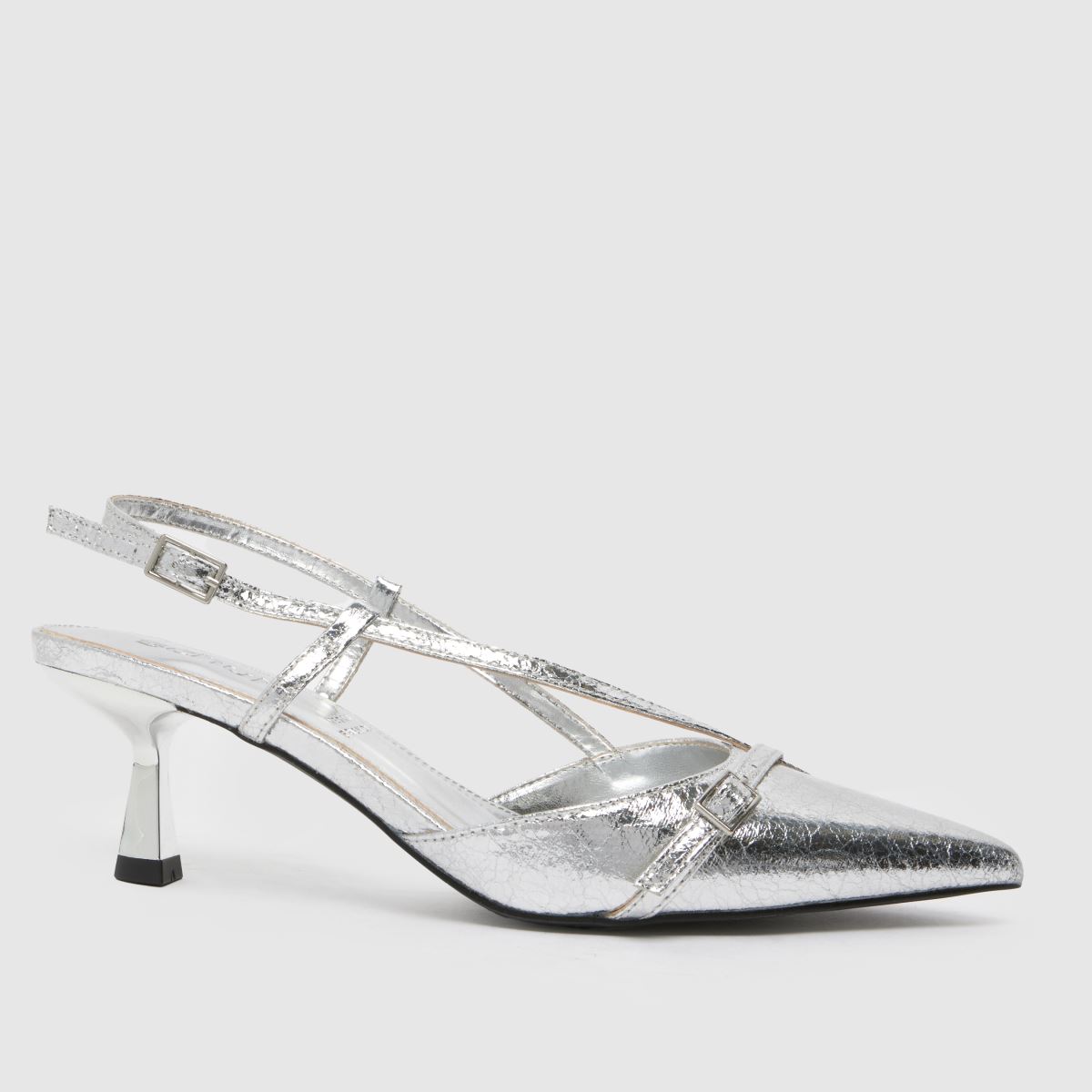 schuh sidney sling back high heels in silver schuh sidney sling back high heels in silver