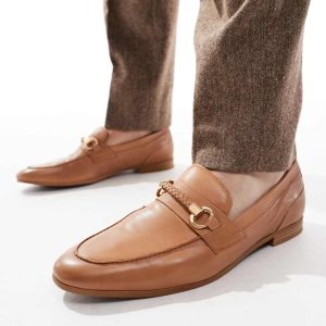 ALDO Gento leather loafers with snaffle trim in tan-Brown