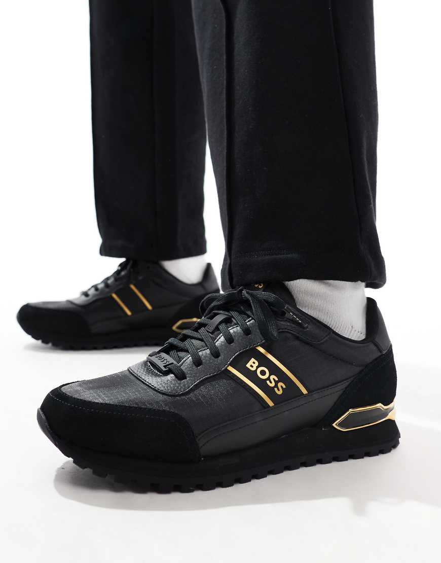 BOSS parkour runner trainers in black and gold