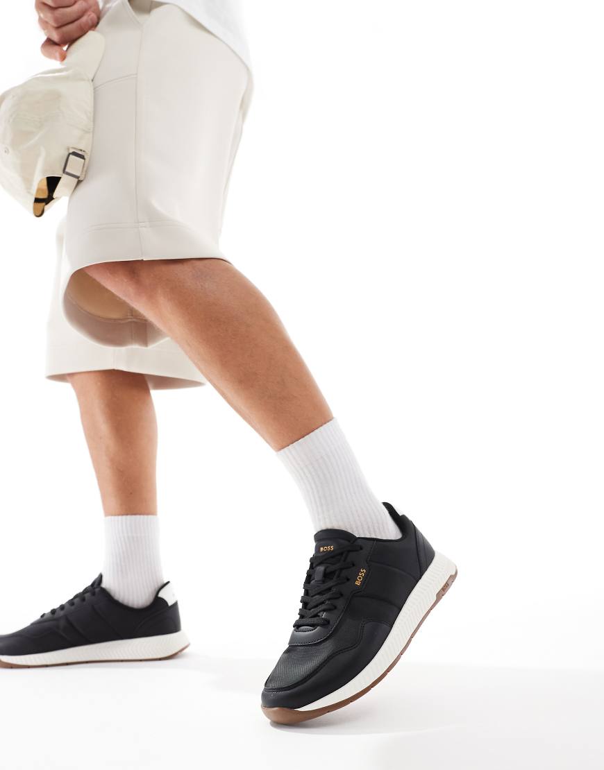 BOSS titanium runn trainers in black with gumsole