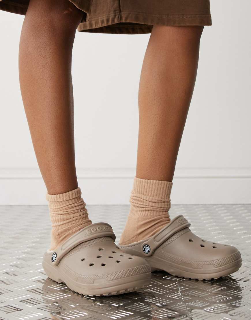 Crocs unisex classic lined clogs in mushroom/bone-Neutral