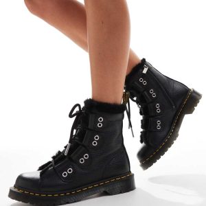 Dr Martens 1460 fur lined 4 tie boot in black milled nappa