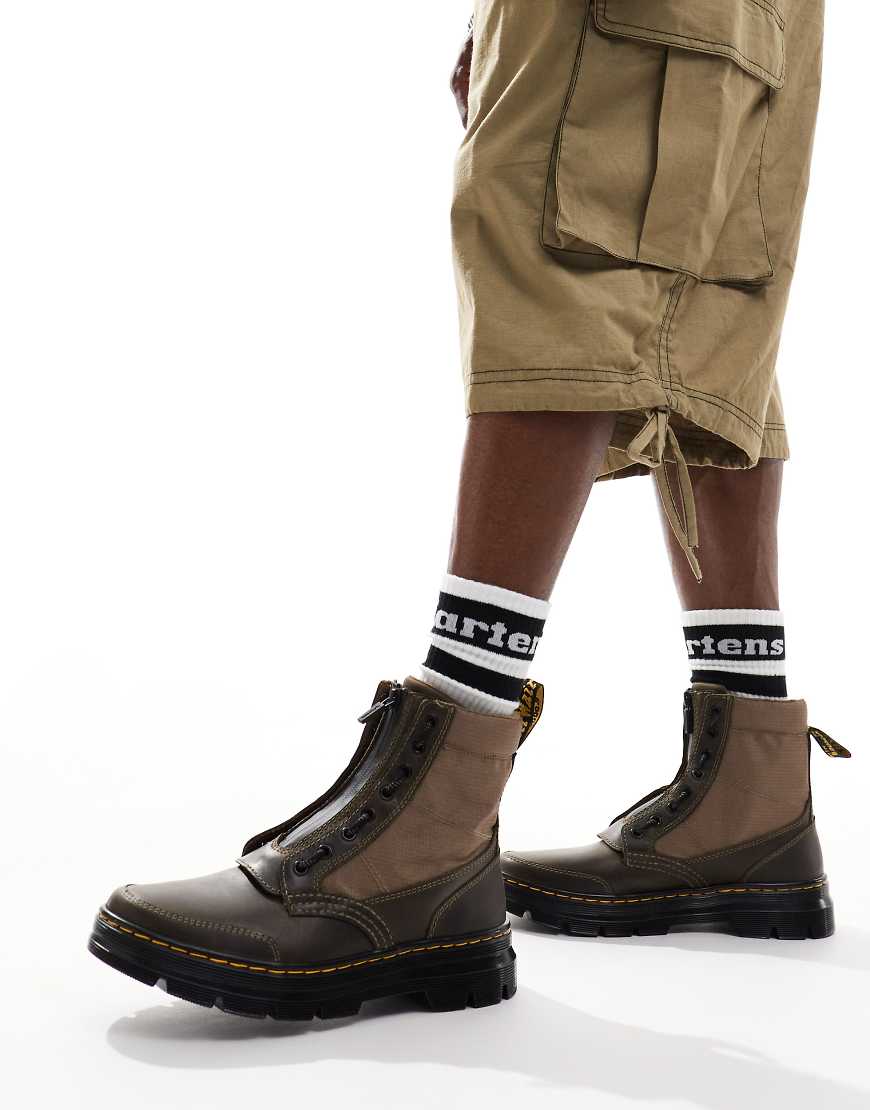 Dr Martens Combs jungle zip 8 eye boots in khaki-Green