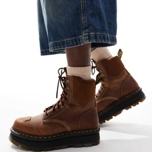 Dr Martens ZebZag 8 tie boots in tan leather-Brown
