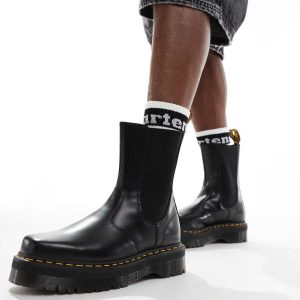Dr Martens unisex 2976 hi quad squared chelsea boots in black polished smooth leather