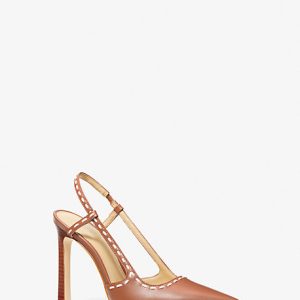 MK Alora Hand-Stitched Leather Slingback Pump - Brown - Michael Kors