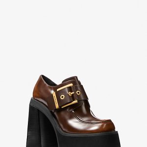 MK Colby Burnished Leather Platform Loafer - Brown - Michael Kors