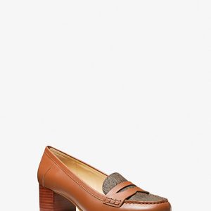 MK Frances Flex Leather and Logo Pump - Brown - Michael Kors