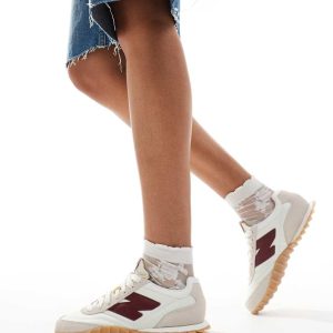 New Balance RC30 trainers with gum sole in white and burgundy