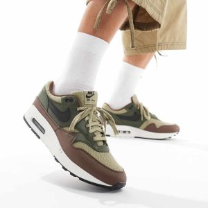 Nike Air Max 1 Premium trainers in olive and brown