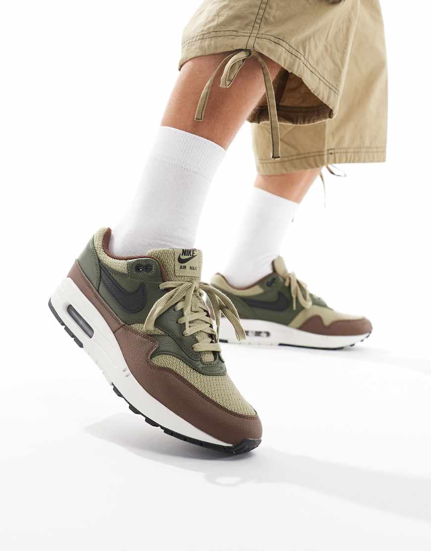 Nike Air Max 1 Premium trainers in olive and brown