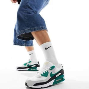 Nike Air Max 90 trainers in white grey and green