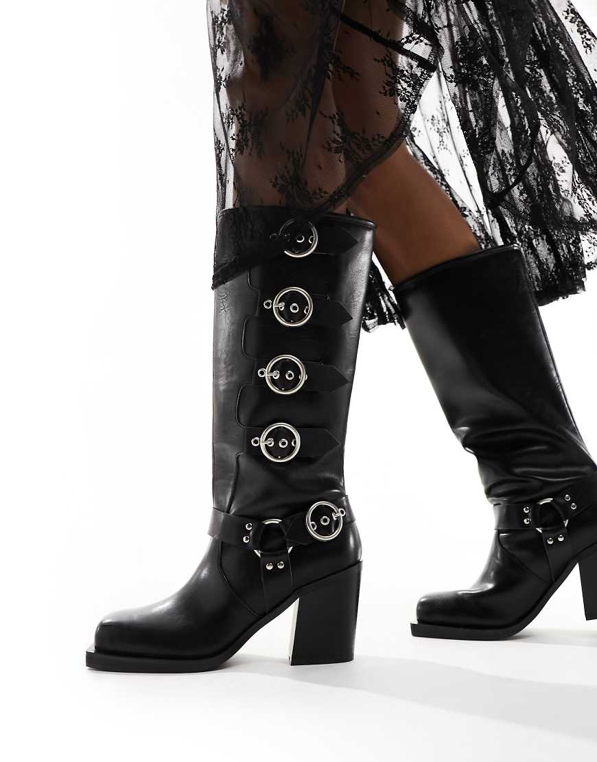 Public Desire Fetish heeled biker boot in black