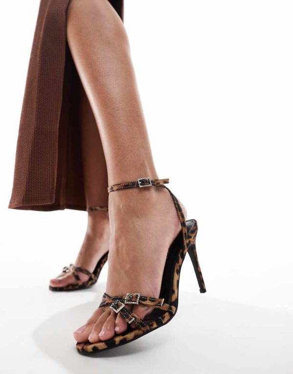 Public Desire Jenna mid heeled sandals in leopard with embellished buckles-Multi
