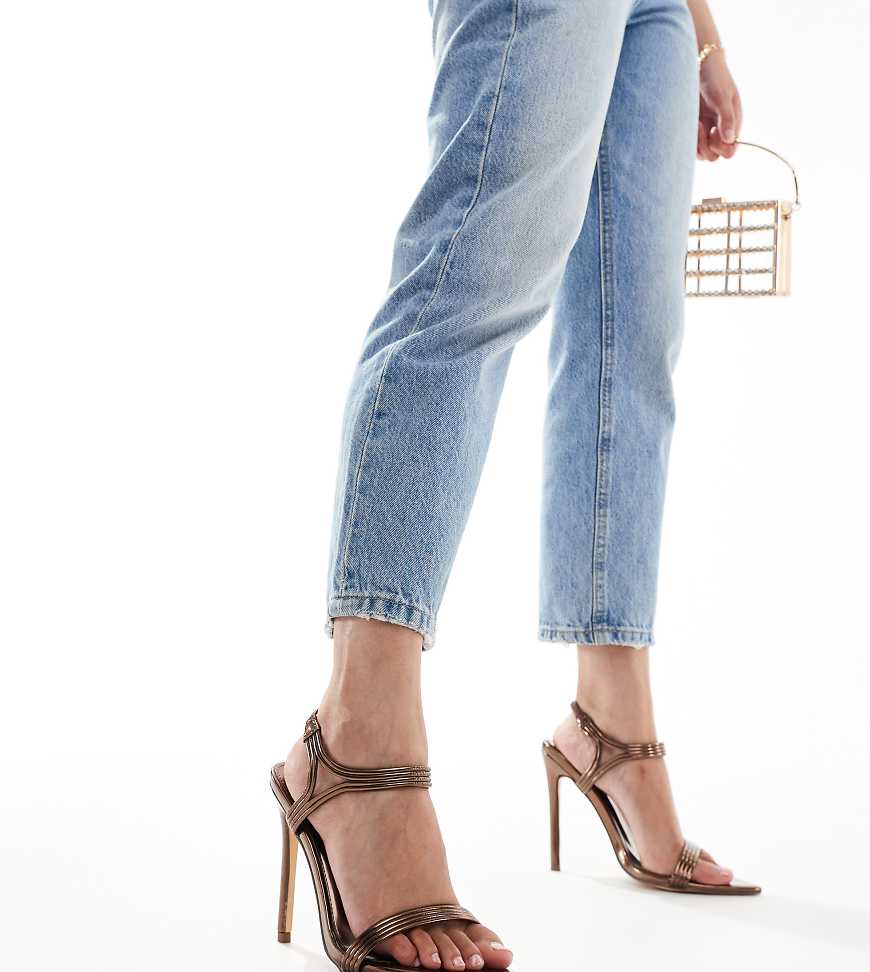 Public Desire Volta Wide Fit heeled sandals in bronze metallic-Brown