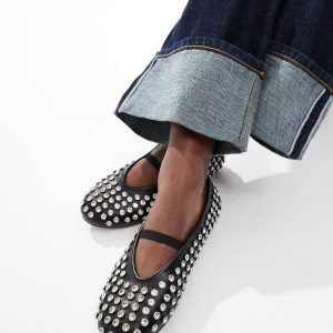 Public Desire Wide Fit Mina studded ballet flat in black