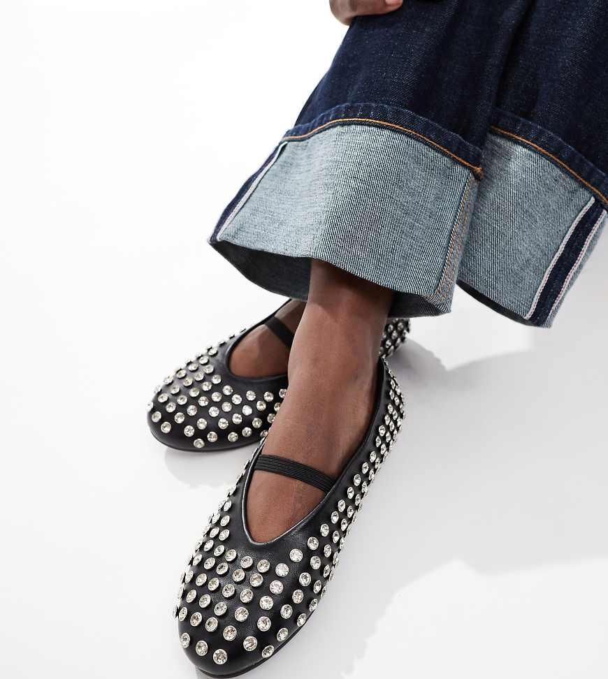 Public Desire Wide Fit Mina studded ballet flat in black
