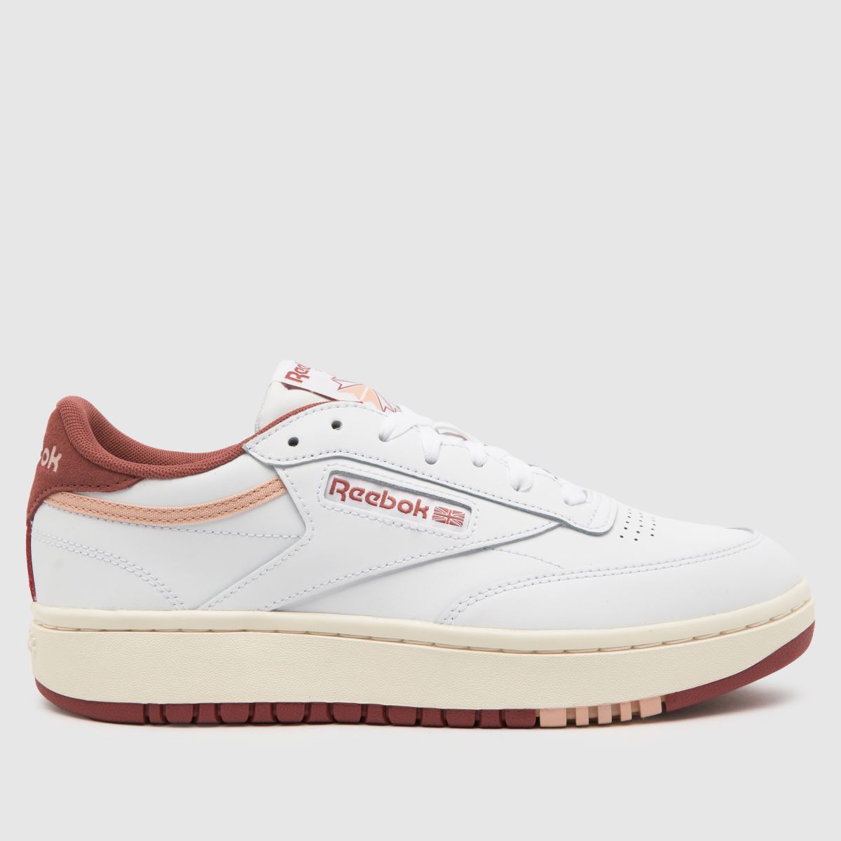 Reebok club c double trainers in white & burgundy