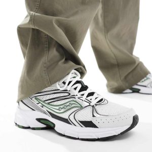 Saucony Originals Ride Millennium trainers in white and green