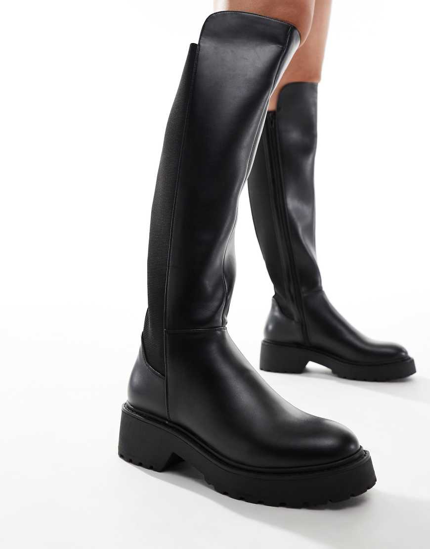 Steve Madden Callback Knee Boots Chunky Riding Boot in Black