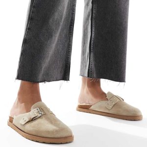 Steve Madden Evergeen mule clogs with faux fur lining in sand suede-Neutral