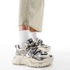 Steve Madden Kingdom-E chunky trainers in pewter and gold metallic-Silver