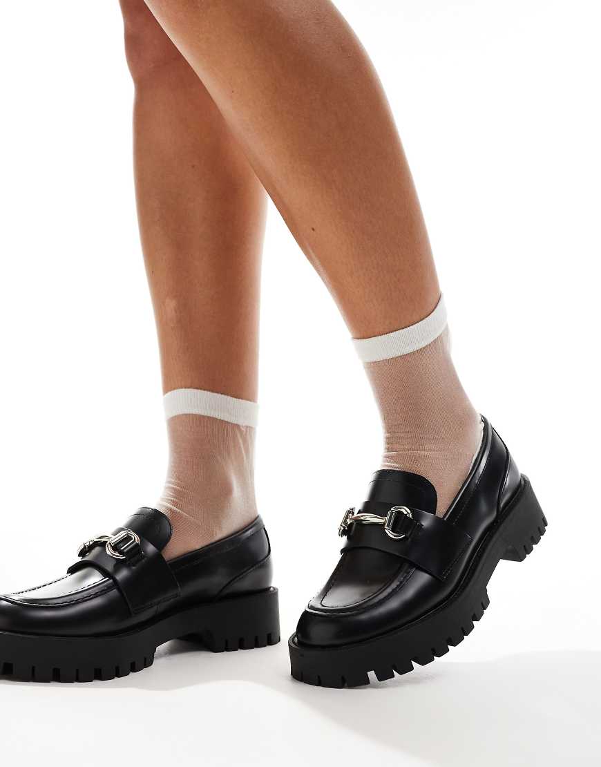 Steve Madden Lando-cn Chunky Loafer in Blak Leather-Black