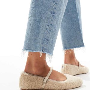 Steve Madden Vinetta-F ballet flats with strap in natural fluffy borg-Neutral