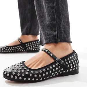 Steve Madden Vinetta-R rhinestone ballet flats with strap in black