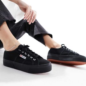 Superga 2790 flatform trainers in black canvas