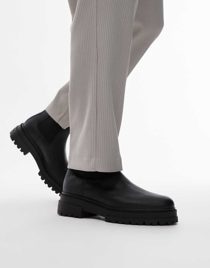 Tommy Hilfiger chunky leather chelsea boots in black