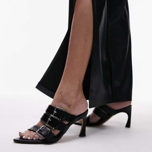 Topshop Gia pointed heeled sandal with buckles in black