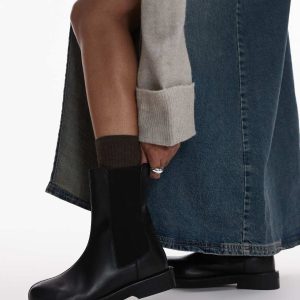 Topshop Lana leather chelsea boots in black