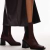 Topshop Nisha block heeled chelsea boots in burgundy-Red