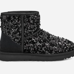 UGG® Classic Mini Chunky Sequin Boot for Women in Black, Size 5, Textile