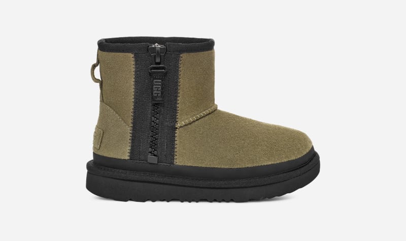 UGG® Classic Mini Zipper Tape Logo Boot in Green, Size 3, Leather