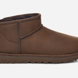 UGG® Classic Ultra Mini Leather Boot in Brown, Size 8
