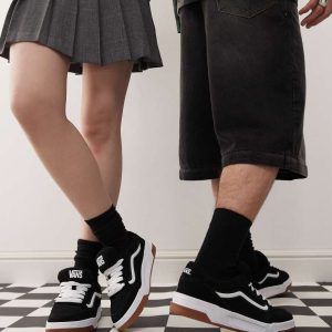 Vans hylane chunky suede trainers in black and white with gum sole detail