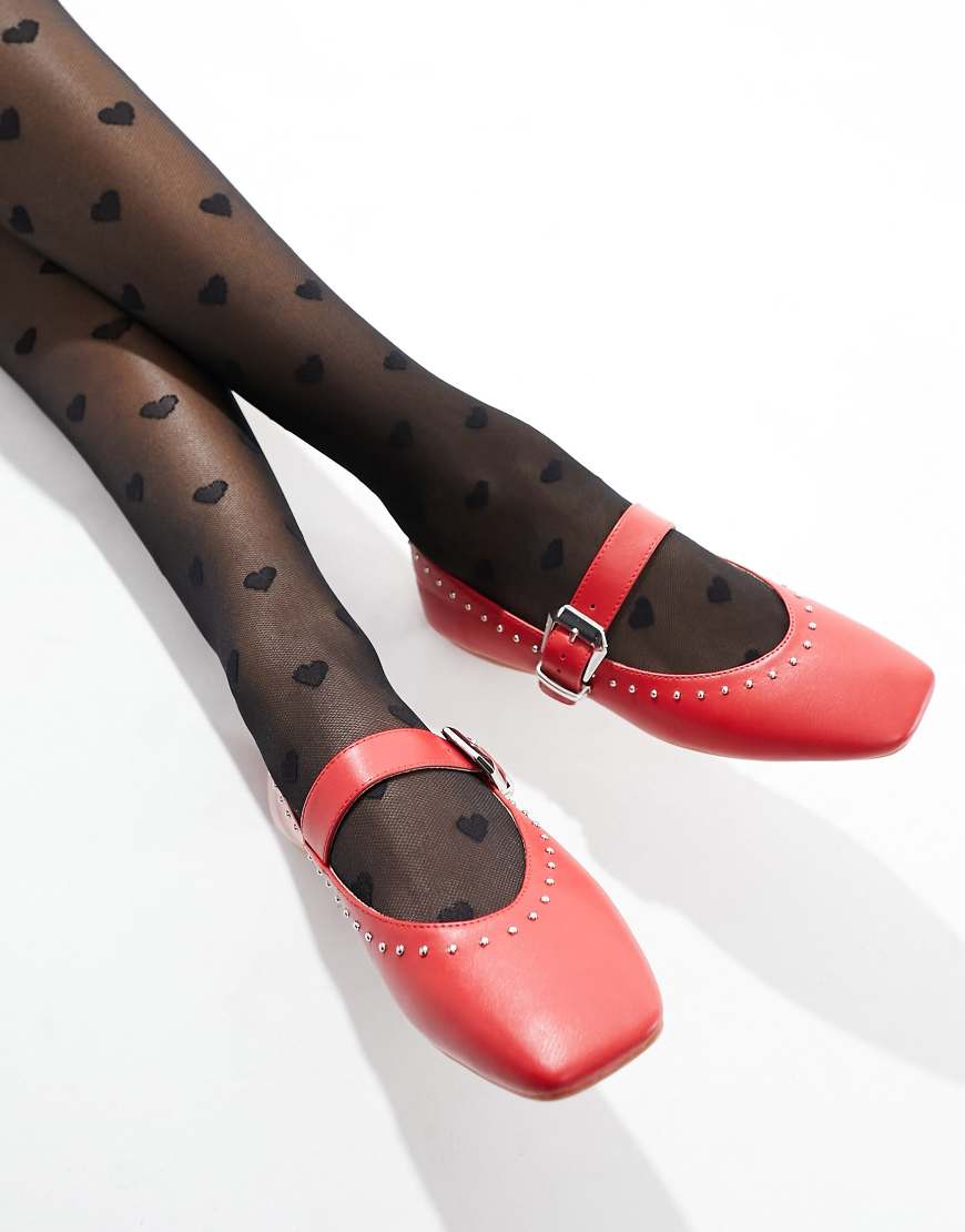 schuh Lucy studded ballet flats in cherry red