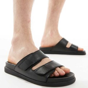 schuh Sergio double strap sandals in black leather