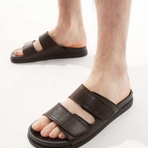 schuh Sergio double strap sandals in brown leather