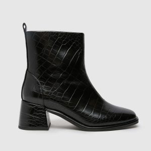schuh Wide Fit bowie block croc boots in black