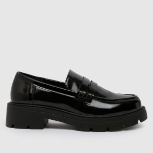 schuh Wide Fit livia chunky patent loafer flat shoes in black
