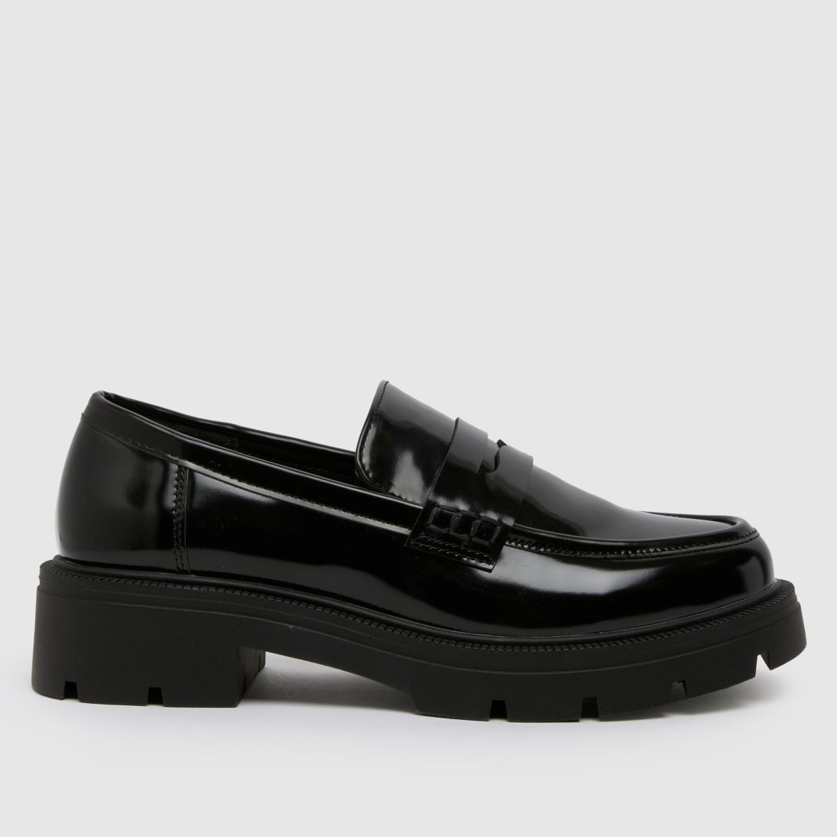 schuh Wide Fit livia chunky patent loafer flat shoes in black