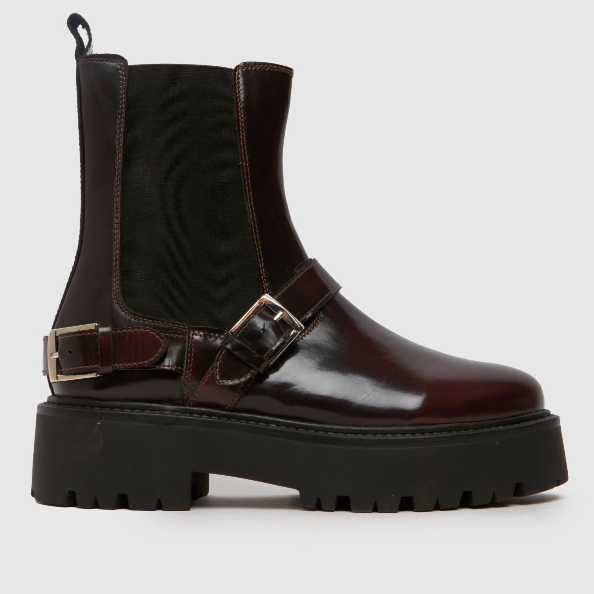 schuh ariah leather buckle boots in burgundy