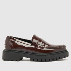 schuh lexis patent chunky loafer flat shoes in burgundy