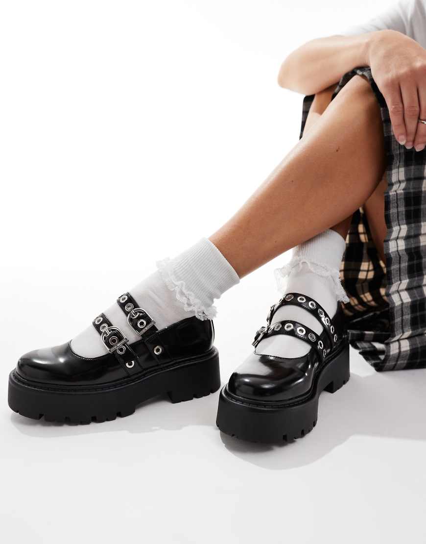 steve Madden Overt Double Strap Mary Jane in Black Leather